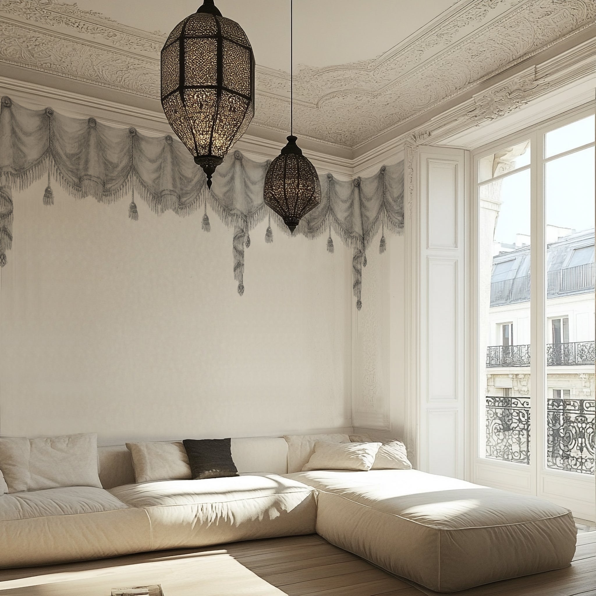 CURTAINS - CHARCOAL BORDER